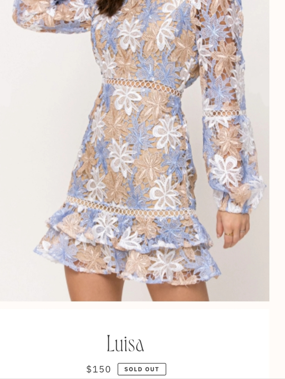 Floral Lace Mini Dress in Blue, White & Tan